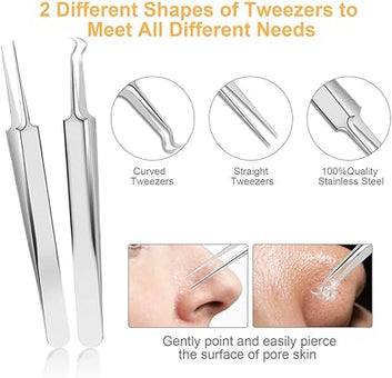 7-Piece Blackhead & Pimple Remover Kit – Stainless Steel Extractors with Travel Case for Acne & Whitehead Removal.