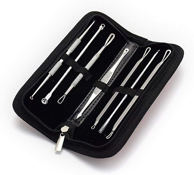 7-Piece Blackhead & Pimple Remover Kit – Stainless Steel Extractors with Travel Case for Acne & Whitehead Removal.